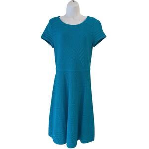 Talbots Black Label Aqua Short Sleeve Stretch Knit Textured Dress Petite M